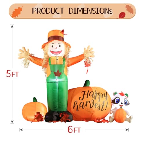 6ft Inflatable LED Lighted Halloween Scarecrow & Pumpkin Yard Decoration - Fall Festive Outdoor Decor with Built-in Lights — Variation of Scarecrow-F