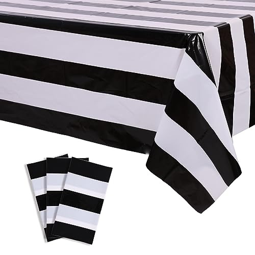 Kesfey Black Vertical Striped Tablecloth 3 Pack 54x108 Inch Picnic & Party Cover