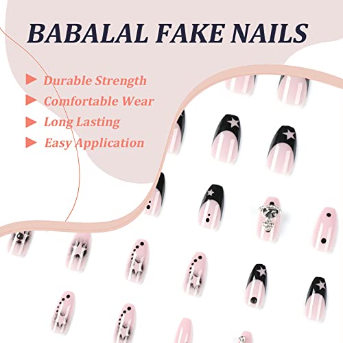 BABALAL Coffin Press On Nails Medium - Gothic Y2K Planet Star Fake Nails with Variation O05-1