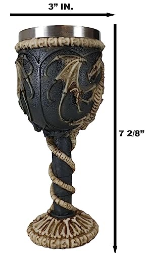 Medieval Flying Dragon Skeleton Goblet - 7oz Wine Chalice for Halloween & Dungeons & Dragons