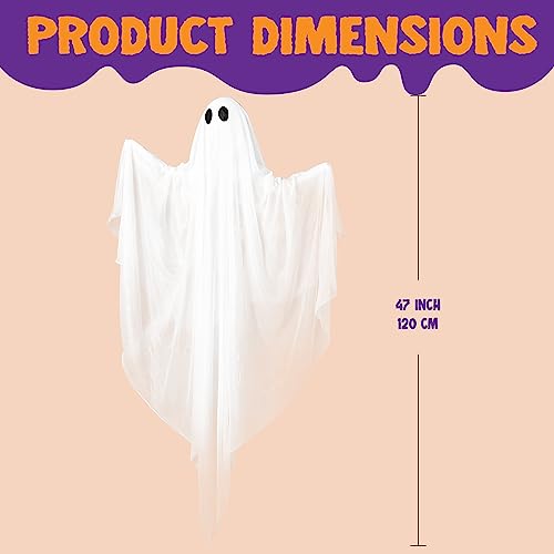 Halloween Hanging Ghost Light - Green LED Ghost Decoration, 47 Inches Waterproof Outdoor & Indoor Decor with Timer