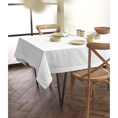 Cotton Linen Rectangular Tablecloth White 60 x 90 Inches - Dru Variation