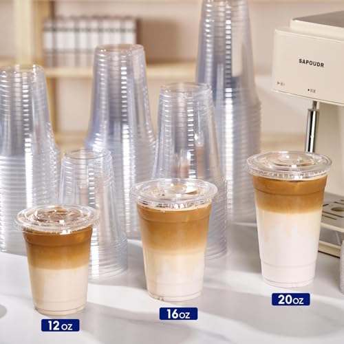 Clear 12oz Plastic Cups with Lids - 500 Pack, Disposable PET Cups for Cold Drinks