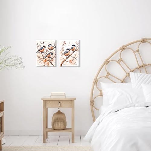 Bird Wall Art Canvas Painting - Cute Watercolor Bird on Branch, 16x12 Inch - Variation of THIS listing