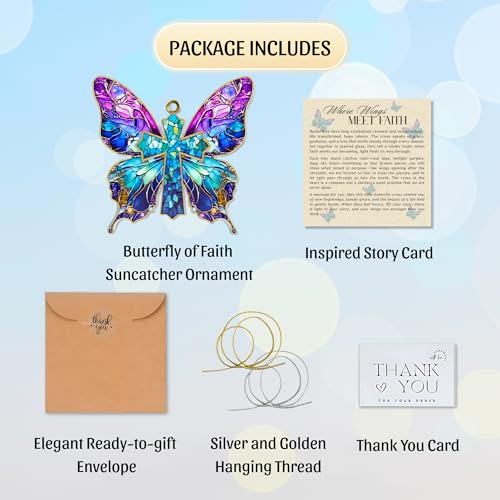 Butterfly Religious Ornament - Handmade Christian Cross Decoration, Christmas Gift - Variation 04