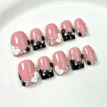 Handmade Short Black French Tip Press On Nails - Square Fake Nails with Variation: Handmade-Designs2