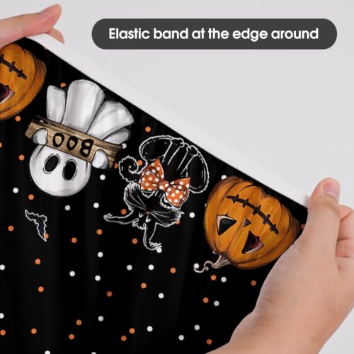 Halloween Fitted Tablecloth for 45-56 Inch Round Tables - Ghost Bunny, Black, 56 Inch