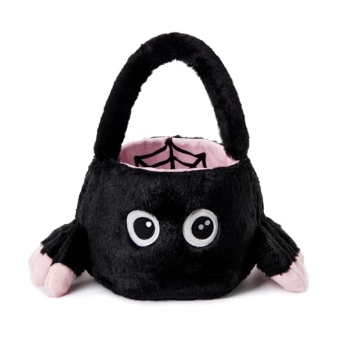 Halloween Plush Candy Basket Pink Black Spider Trick-or-Treat Bag