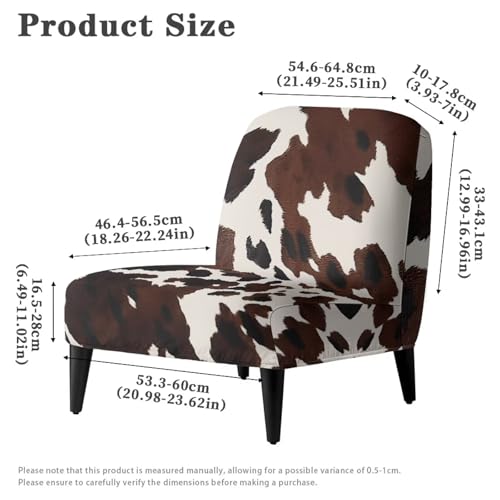 Brown Cow Print Armless Accent Chair Cover Slipcover - Stretch Soft Non-Slip Furniture Protector