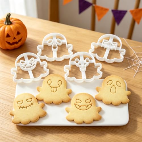 Halloween Cookie Cutter Set Ghost Shape - 4 Pcs, 3D Spherical Ornament Design, Ghost Shape Cookie Cutters - Halloween Styling 21