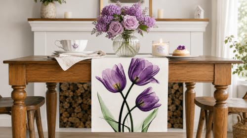 Purple Floral Table Runner 13x48 Inch Spring Summer Home Decor Boho Kitchen Dining