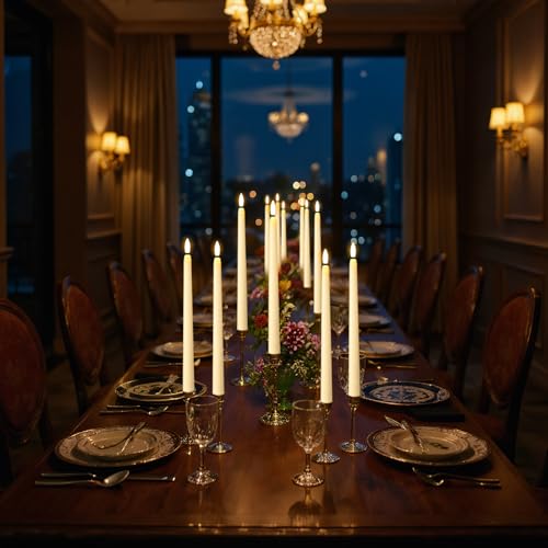 GenSwin 26 Pcs Ivory Flameless Taper Candles with 3D Flickering Wick - Battery Operated for Home Wedding Xmas