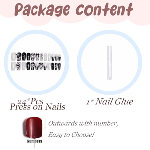 BABALAL Fake Nails Medium Coffin Press-On Nails with Charm - DU002