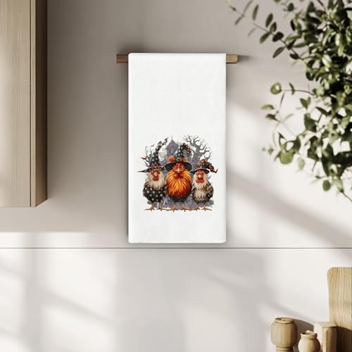 Rooster Halloween Kitchen Towels - Chicken Rooster Decor, White, 16x24 Inch