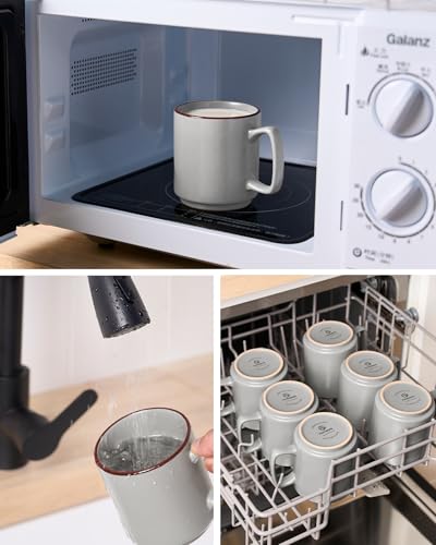 Light Gray Coffee Mug Set of 4 - 14oz Ceramic Cups for Latte Tea Milk
