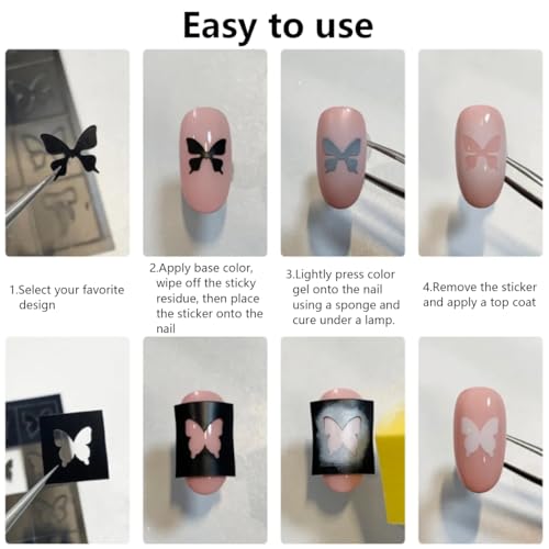 Black Airbrush Stencil Nail Art Stickers - 6 Sheets, 190 Patterns