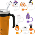 Halloween Straw Cover Set 8 Pcs - Fun 3D Cup Toppers for Parties