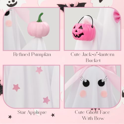 Pink & White Light-Up Halloween Ghost Decor Set of 2 - Adjustable Size Indoor Tabletop Decorations
