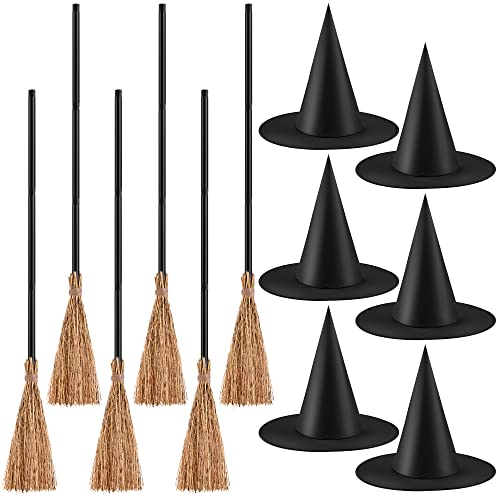 Halloween Witch Broom and Hat Set - 12 Piece Cosplay Costume Accessories