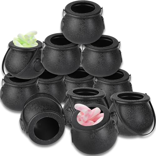 Black Mini Cauldrons with Handle 12pcs Halloween & St. Patrick’s Day Party Favors