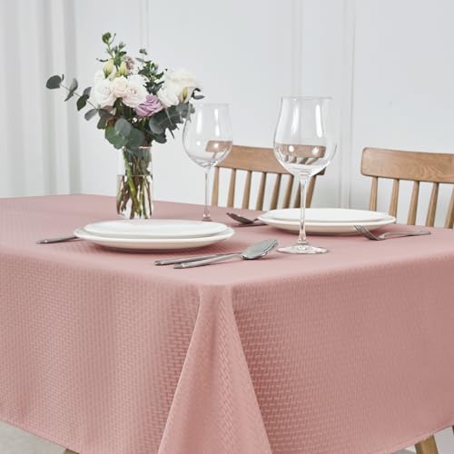 Maxmill Rectangle Waterproof Spillproof Weaved Pattern Tablecloth 70x52 Inch Pale Blush