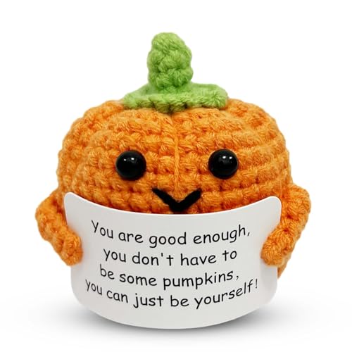 Positive Pumpkin Halloween Decoration Inspirational Gift Crochet Fall Decor with Emotional Support Card - Cute Autumn Gift Set