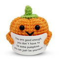 Positive Pumpkin Halloween Decoration Inspirational Gift Crochet Fall Decor with Emotional Support Card - Cute Autumn Gift Set