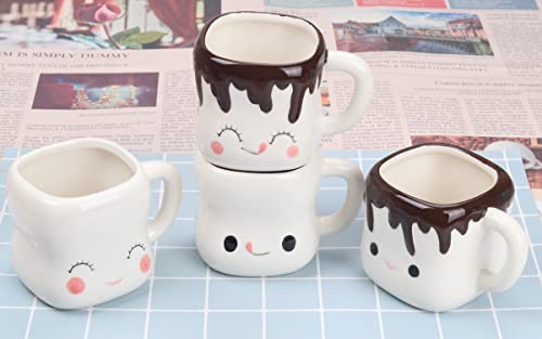 White Marshmallow Mug Set of 4 with Handle - Cute Ceramic Drinkware for Kids & Adults, 6oz