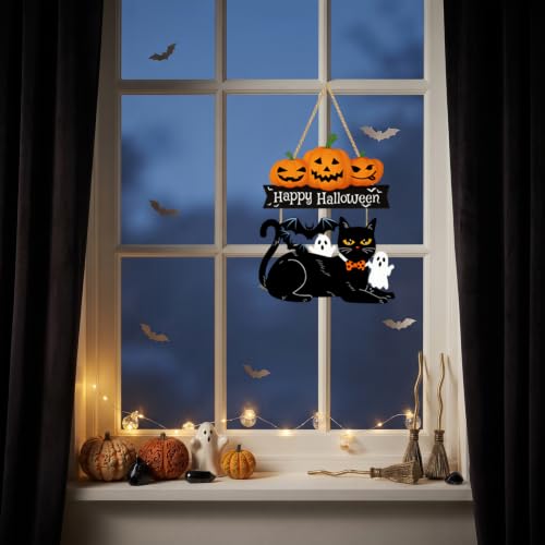 Halloween Ghost Wood Door Sign - Spooky Wreath Wall Decor - Sivgrrme