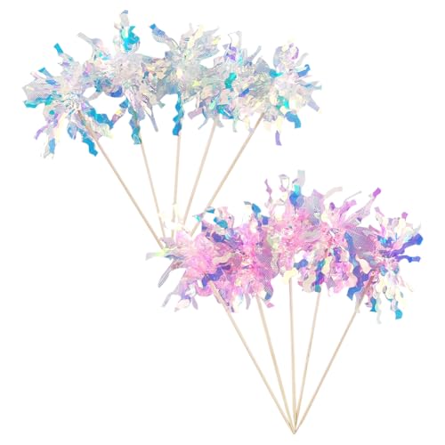 Foil Tinsel Cake Toppers Firework Cupcake Picks - White Pink 40 Pcs