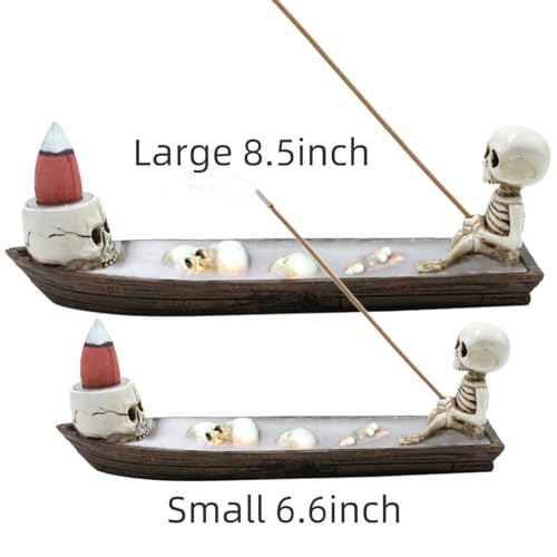 Halloween Incense Burner Skeleton Ship Hand-Carved 8.5 Inch Brown - NUOLUTH