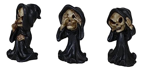 Gothic Grim Reaper Skeleton Figurines Set of 3 Halloween Decor Spooky Halloween Props