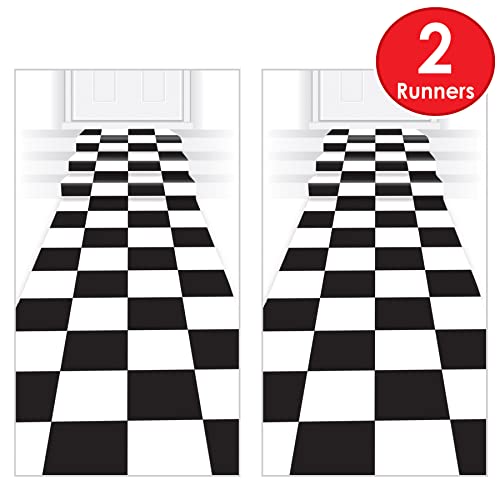 Checkered Aisle Runners 24x10 Feet - 2 Pack for 50s & Racing Theme Parties