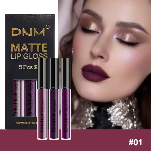 Liquid Lipstick Set - Burgundy Red & Dark Purple Matte Lip Stains, 3 Colors, Long Lasting Waterproof