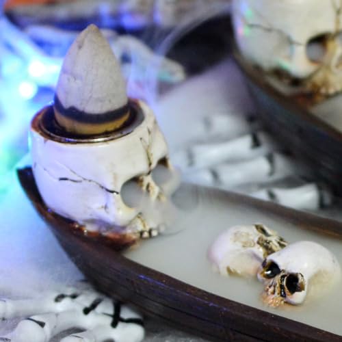 Halloween Incense Burner Skeleton Ship Hand-Carved 8.5 Inch Brown - NUOLUTH