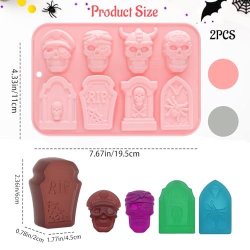 Silicone Skull and Brain Ice Cube Trays 2PCS Halloween Pirate Set Pink & Gray