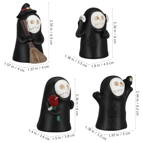 Halloween Ghost Skull Face Resin Figurines Set for Party Decor - 4 Pieces