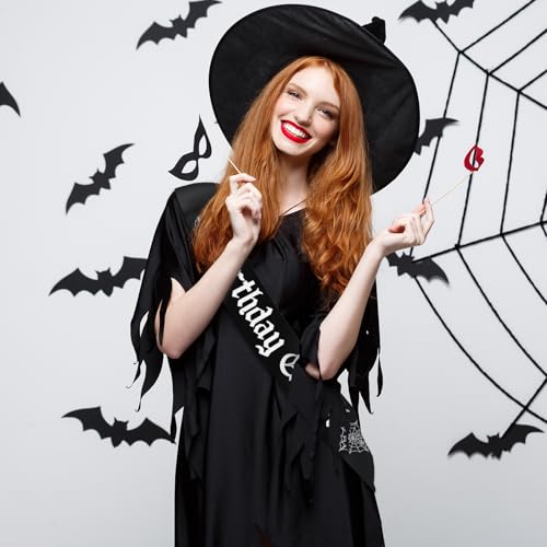 Halloween Birthday Sash with Glitter Lettering - Black Gothic Party Accessory