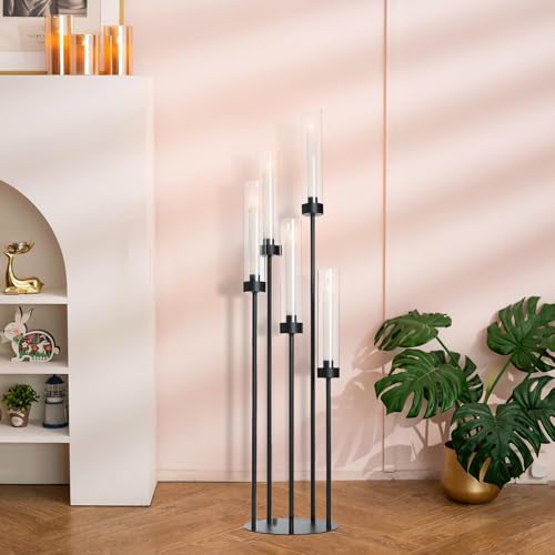 2-Pack Tall Black Candle Holders with Acrylic Shades - Halloween Decor, 39.8"