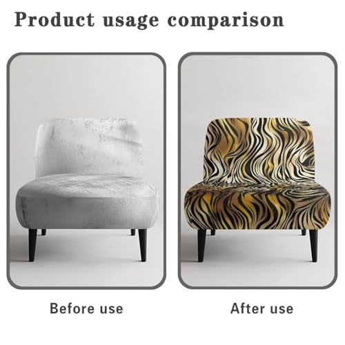 Stretch Armless Tiger Print Slipper Chair Slipcover - Removable Furniture Protector