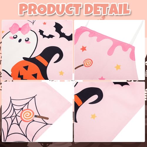 Pink Halloween Aprons Set - 4Pcs Cute Ghost Pumpkin Bats Kitchen Cooking Dress Ups