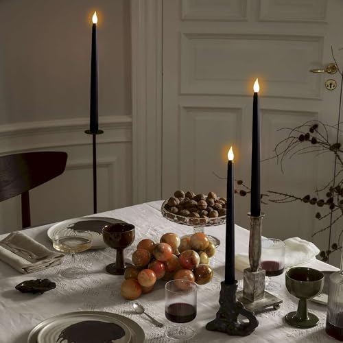 24Pcs Battery Operated Halloween Flameless Taper Candles - Safe Black Decor