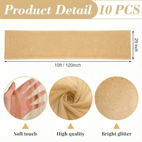 Halloween Fall Table Runner 10 Ft Gold Metallic Sheer Glitter 10pcs - Windkream