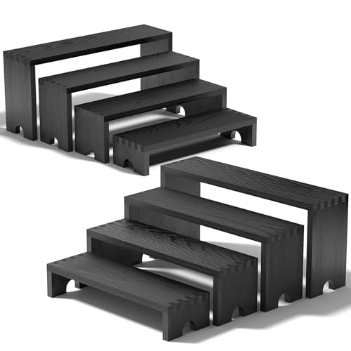 Black Wooden Tiered Display Risers Set - Stackable Farmhouse Dessert Stands, Food & Vendor Booth Decor, 2 Pack