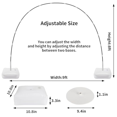 Adjustable Balloon Arch Kit - 8ft Tall & 9ft Wide Frame Stand with PVC Bases for Weddings & Parties