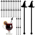 Black 5.9 Inch Halloween Witch Hat Cocktail Stir Sticks - 30pcs Reusable Acrylic Drink Picks