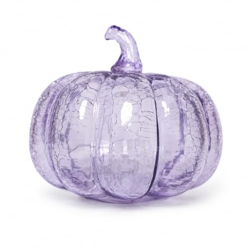 Lavender Crackle Glass Pumpkin Light - 5.5 Inch Battery-Operated LED Decor with 3 Modes & 6H Timer