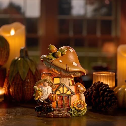 Fall Garden Fairy House with LED Lights - Harvest Autumn Figurine & Gift