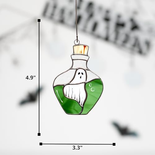 Ghost in a Bottle Halloween Stained Glass Suncatcher - Spooky Window Decor - Variation of THIS listing