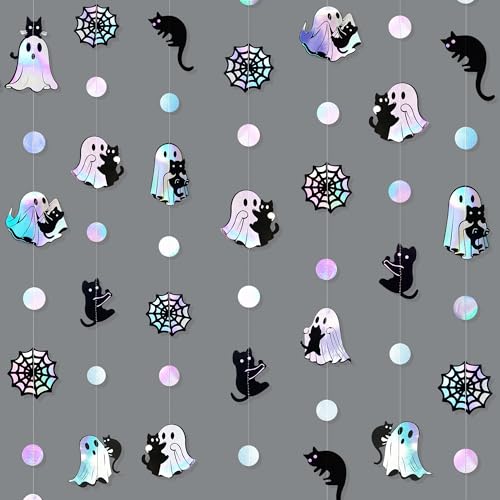 Iridescent Ghost Black Cat Halloween Decorations Holographic Garland Banner - Iridescent Ghost Design